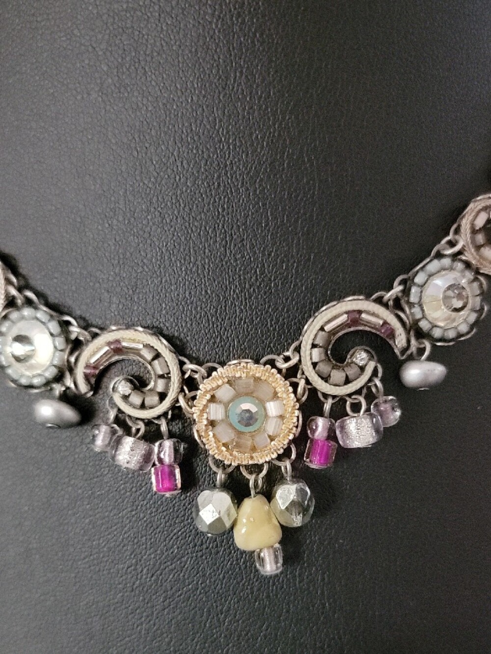 Ayala Bar Silver-Tone Floral Pendant Necklace with Purple and Cream Accents
